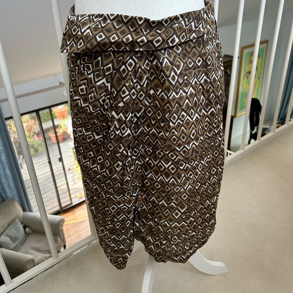 Weekend Max Mara Linen Pleated Skirt Size 10 Tribal Geometric Pattern Natural - Picture 4 of 13